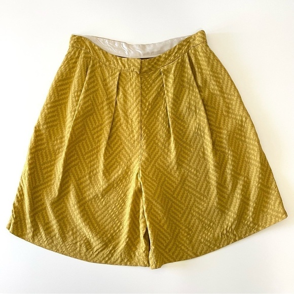 Anthropologie Seen Worn Kept High Waist Pleated Jacquard Trouser Short Yellow 8 - Picture 6 of 11